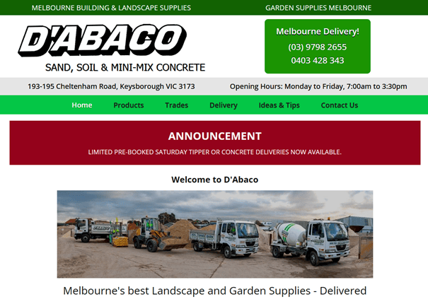 D&apos;Abaco Garden Supplies Website Screenshot