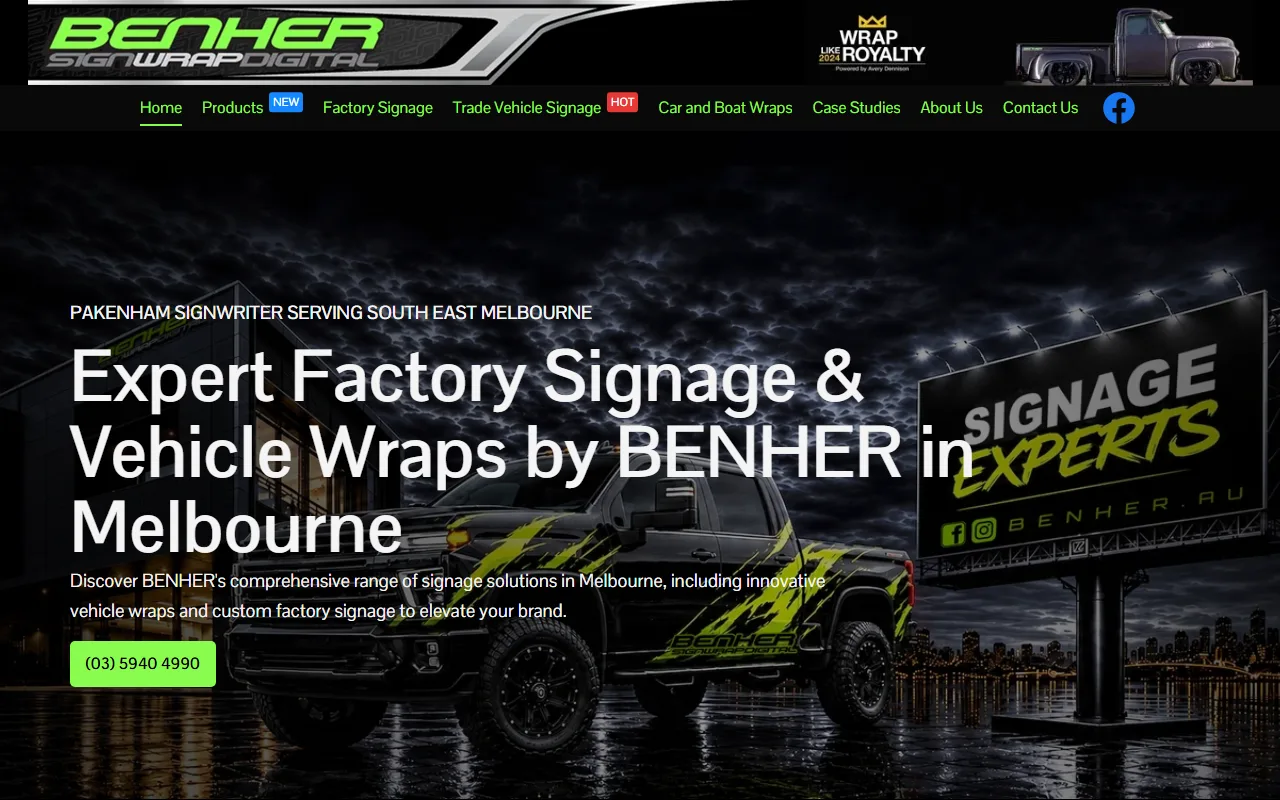 BENHER Sign Wrap Digital website designed by Ascend Web Design