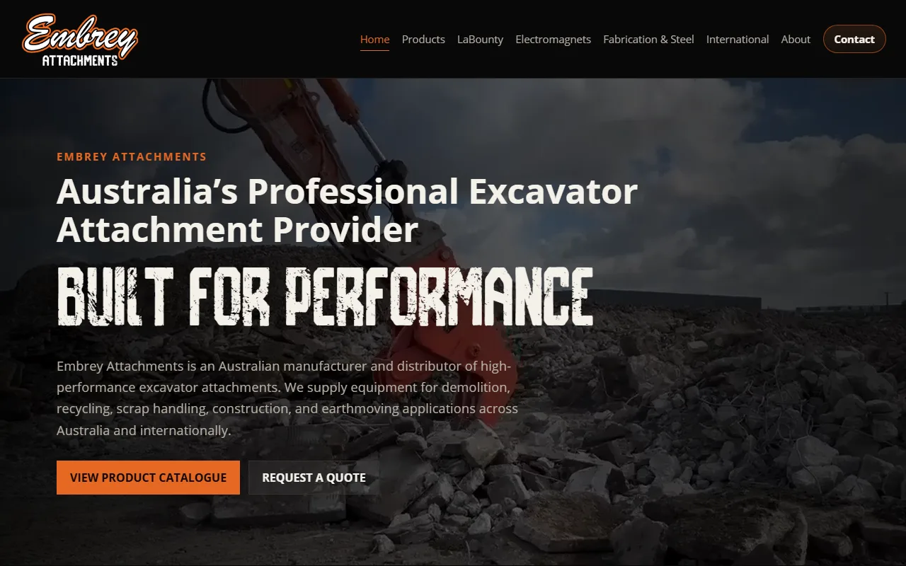 Embrey Attachments website designed by Ascend Web Design
