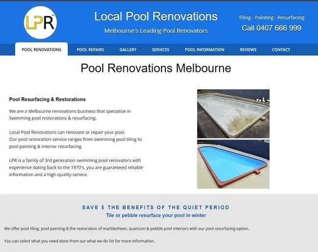 Local Pool Renovations website designed by Ascend Web Design